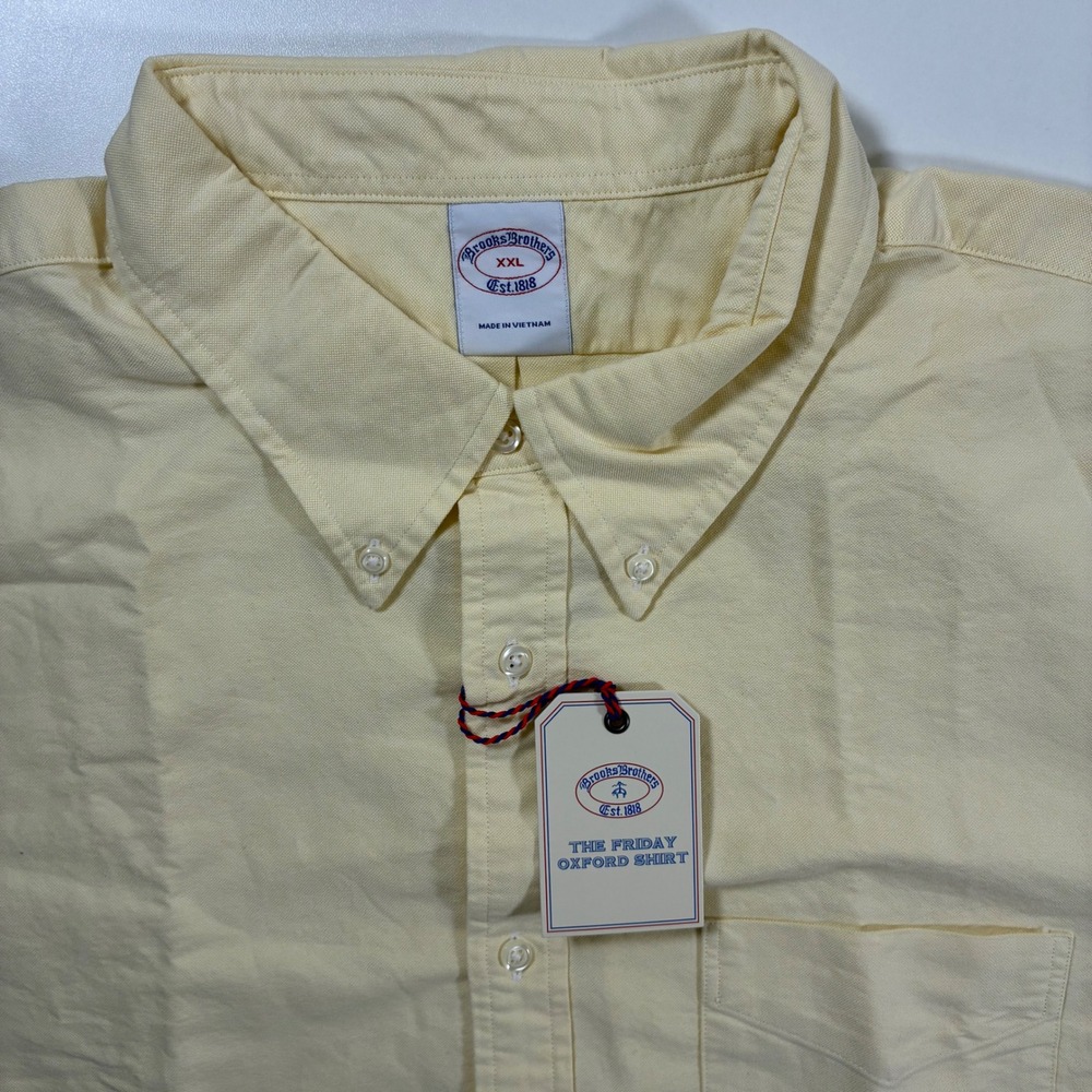 NEW Brooks Brothers Friday Oxford Shirt 2XL Yellow Short Sleeve Button Down